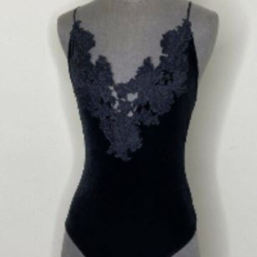 NWT Express Black Velvet bodysuit with Lace trim
